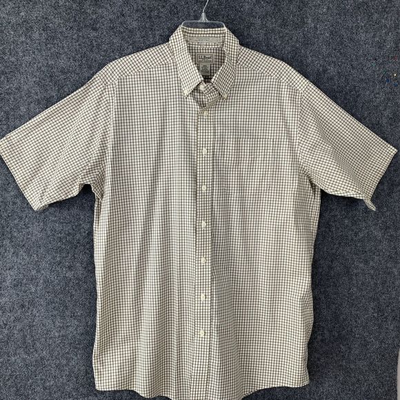 LL Bean Button Down Short Sleeve Shirt Men L Tall Windowpane Ck Wrinkle Resist. - Picture 1 of 12